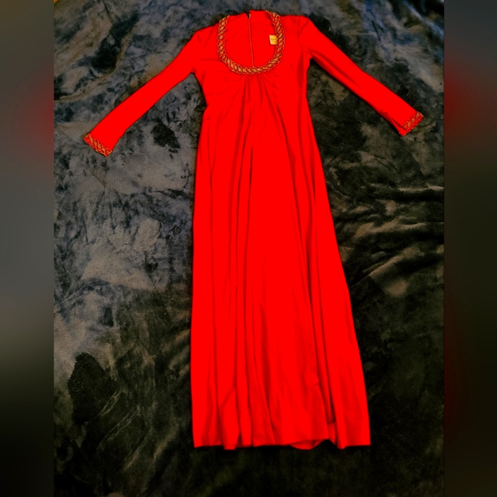 Marshall Rousso Red Beaded Evening Gown, Full Length, Size 10
